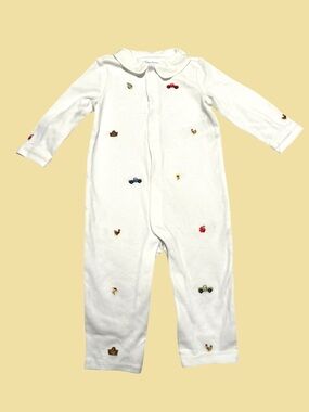 Ralph Lauren Romper with Tiny Multicolor Embroidered Motifs